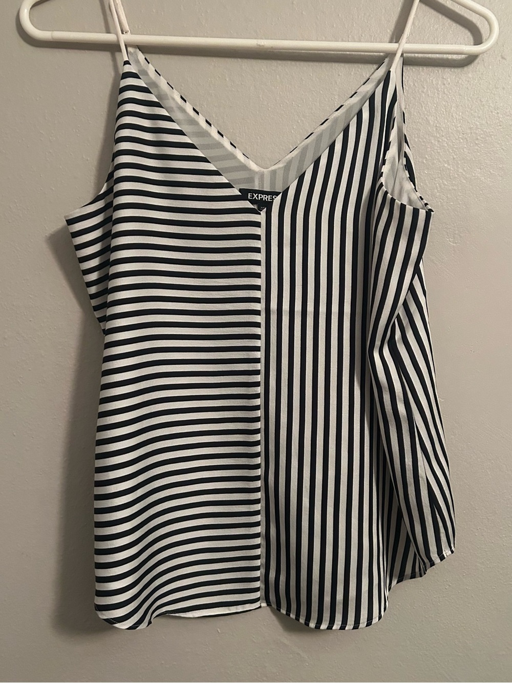 Express Black & White Mixed Stripe V-Neck Cami